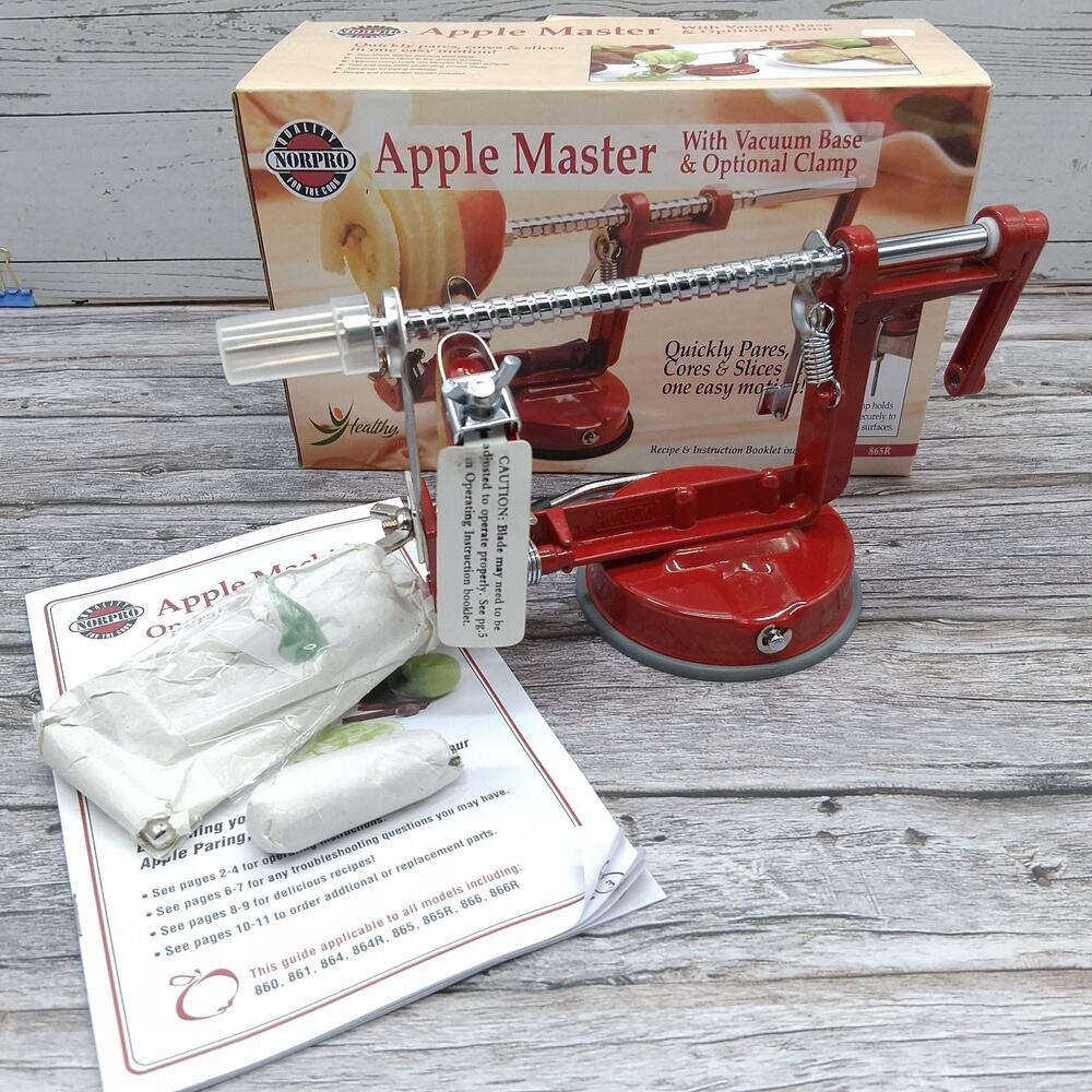 Norpro Apple Master Pares Slices & Cores Vacuum Base & Optional Clamp Red 865R